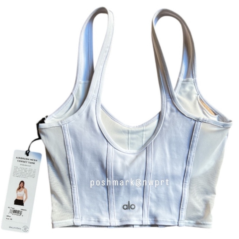NWT 💯 Alo Yoga Airbrush Mesh Corset Top Bra Crop Tank White XS - Picture 5 of 9